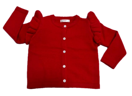 Fran Ruffled Shoulder Wool Cardigan Sweater