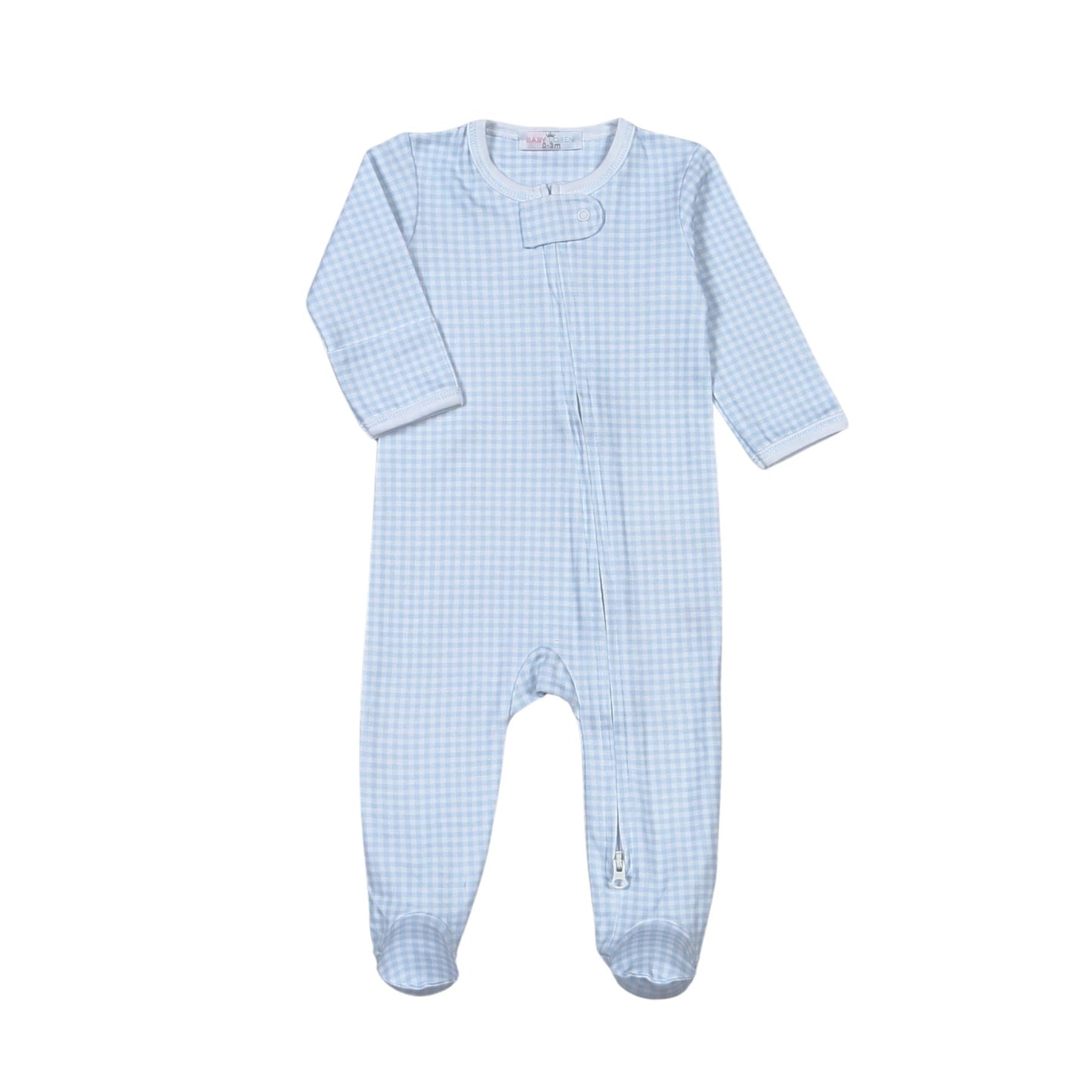 Blue Gingham Zipper Footie