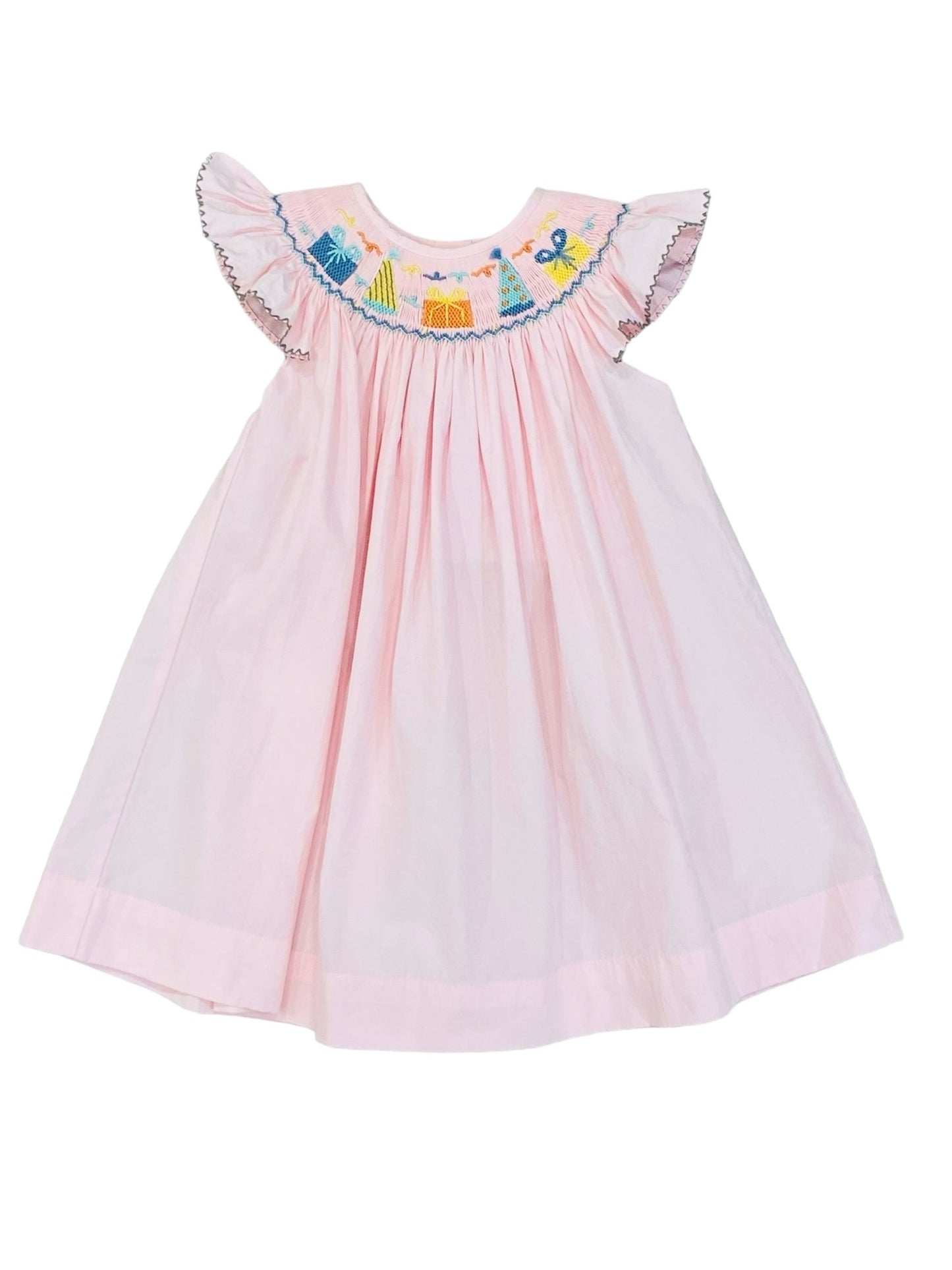 Bella Pink Flutter Sleeve Birthday Smock Dress