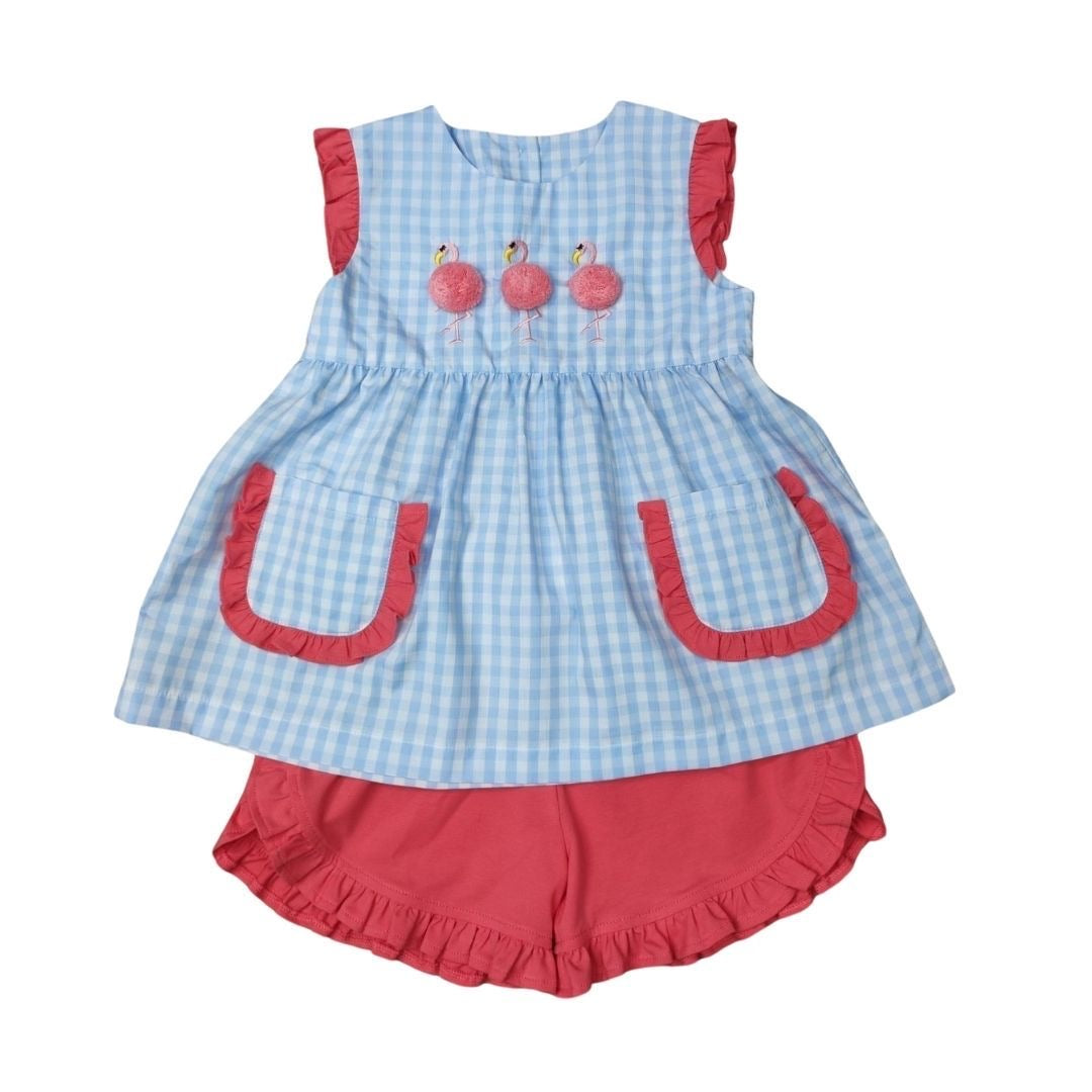 Flamingo Fluff Ruffle Short Set