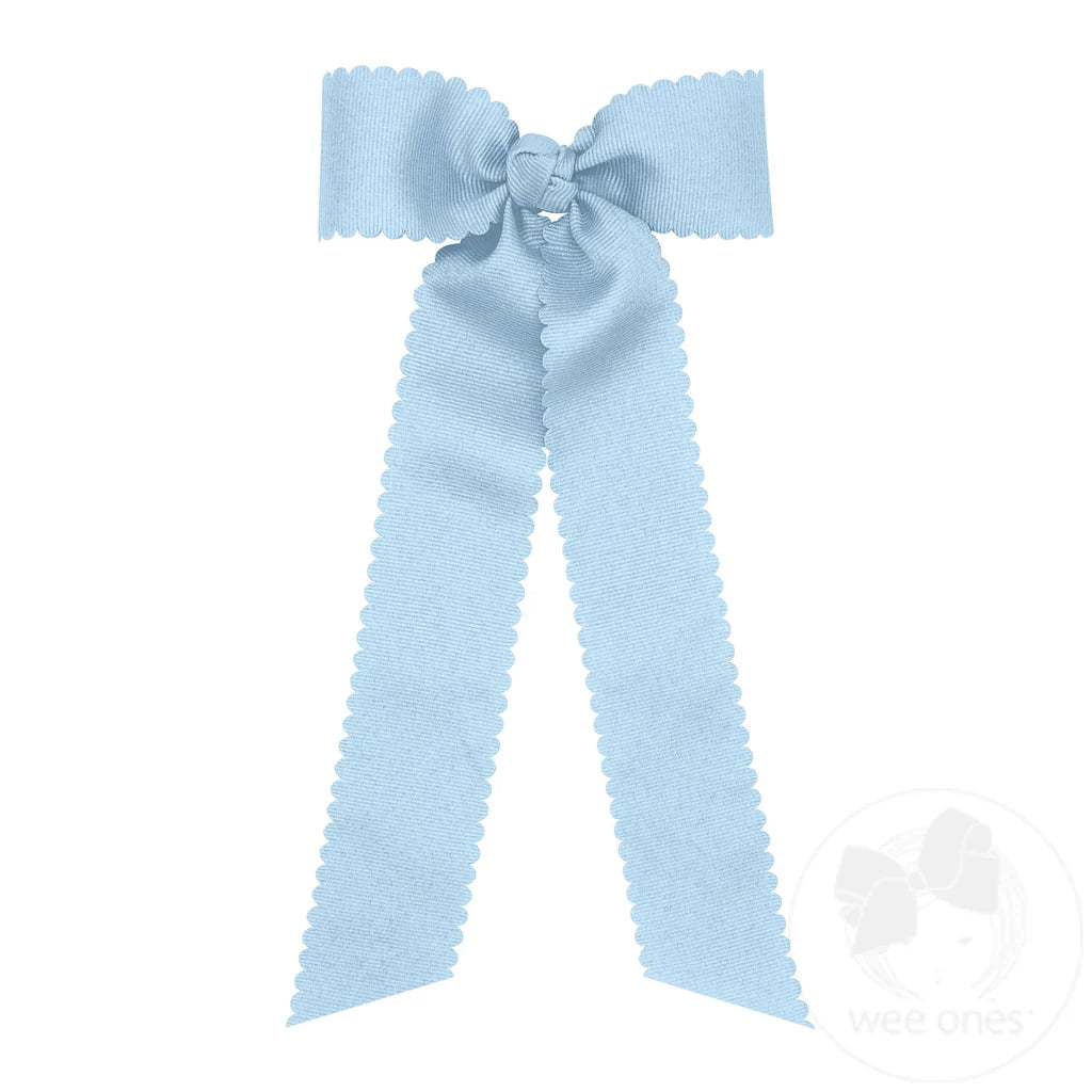 Medium Grosgrain Bowtie with Scalloped Edge, Knot Wrap, and Streamer Tails - Millennium Blue