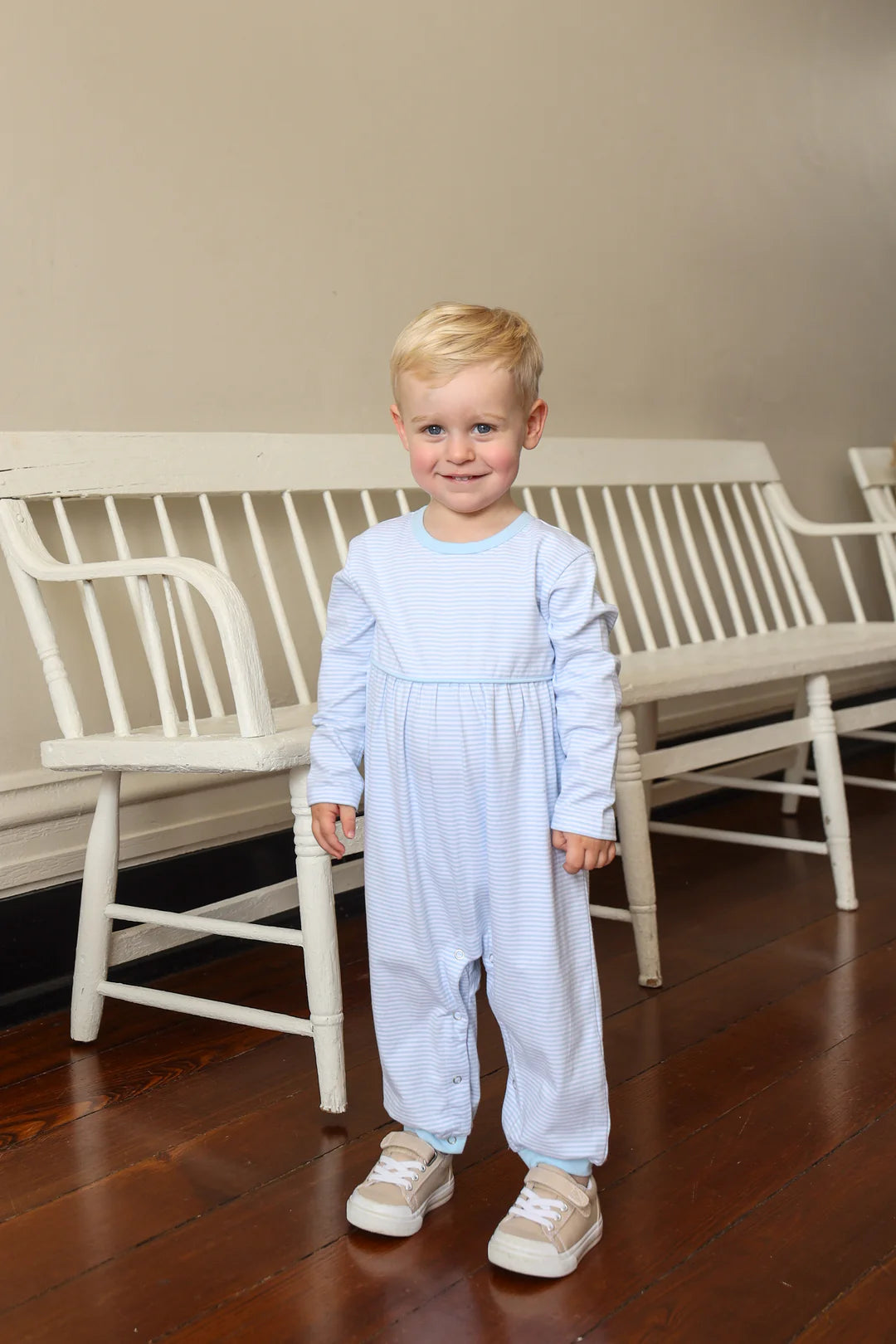 Bennett Romper - Light Blue Stripe