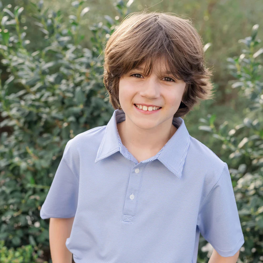 Will Boys' Performance Polo by LH Sport Blue Stripes