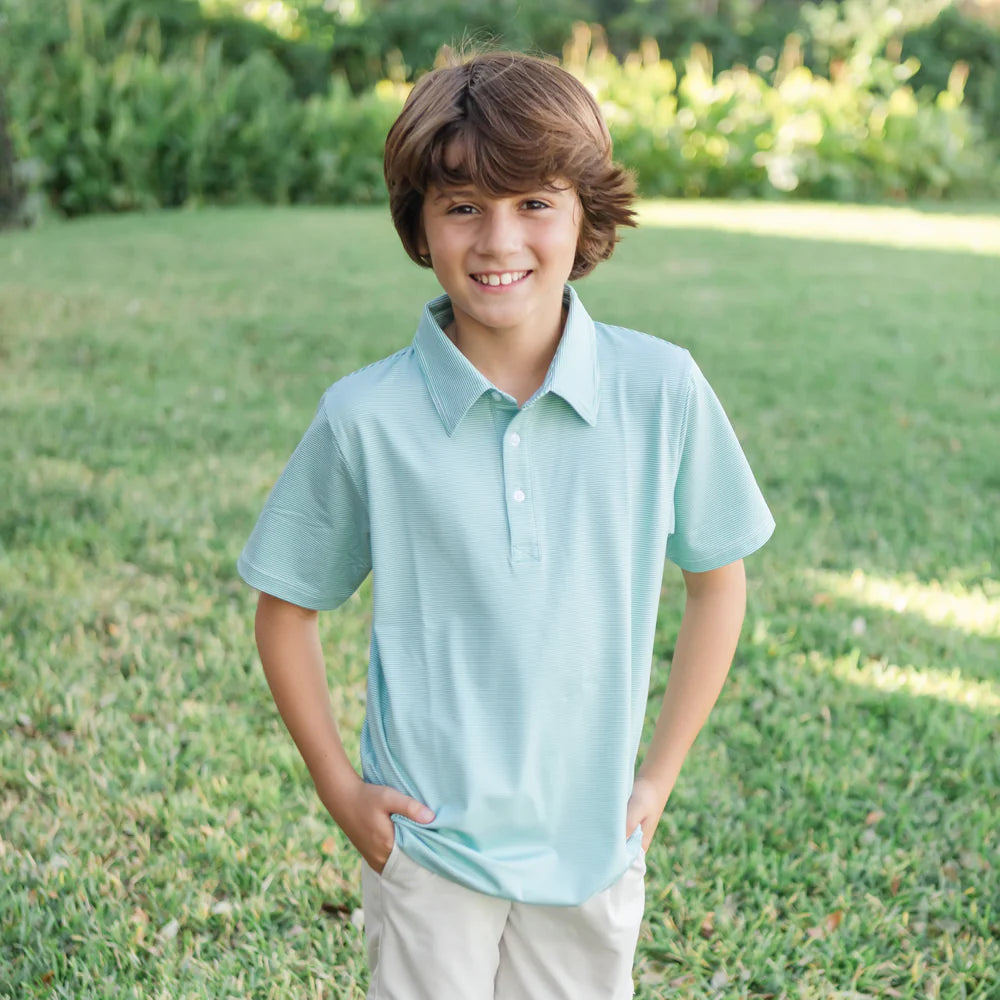 Will Boys' Performance Polo by LH Sport Green Stripes