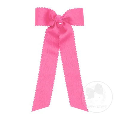 Medium Grosgrain Bowtie with Scalloped Edge, Knot Wrap, and Streamer Tails- Hot Pink