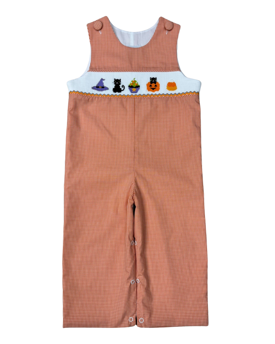 Orange Check Smocked Halloween Long Jon Jon