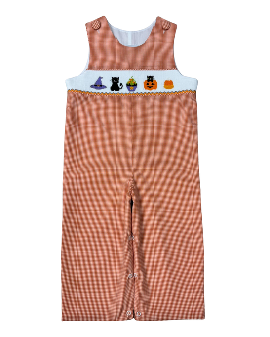 Orange Check Smocked Halloween Long Jon Jon