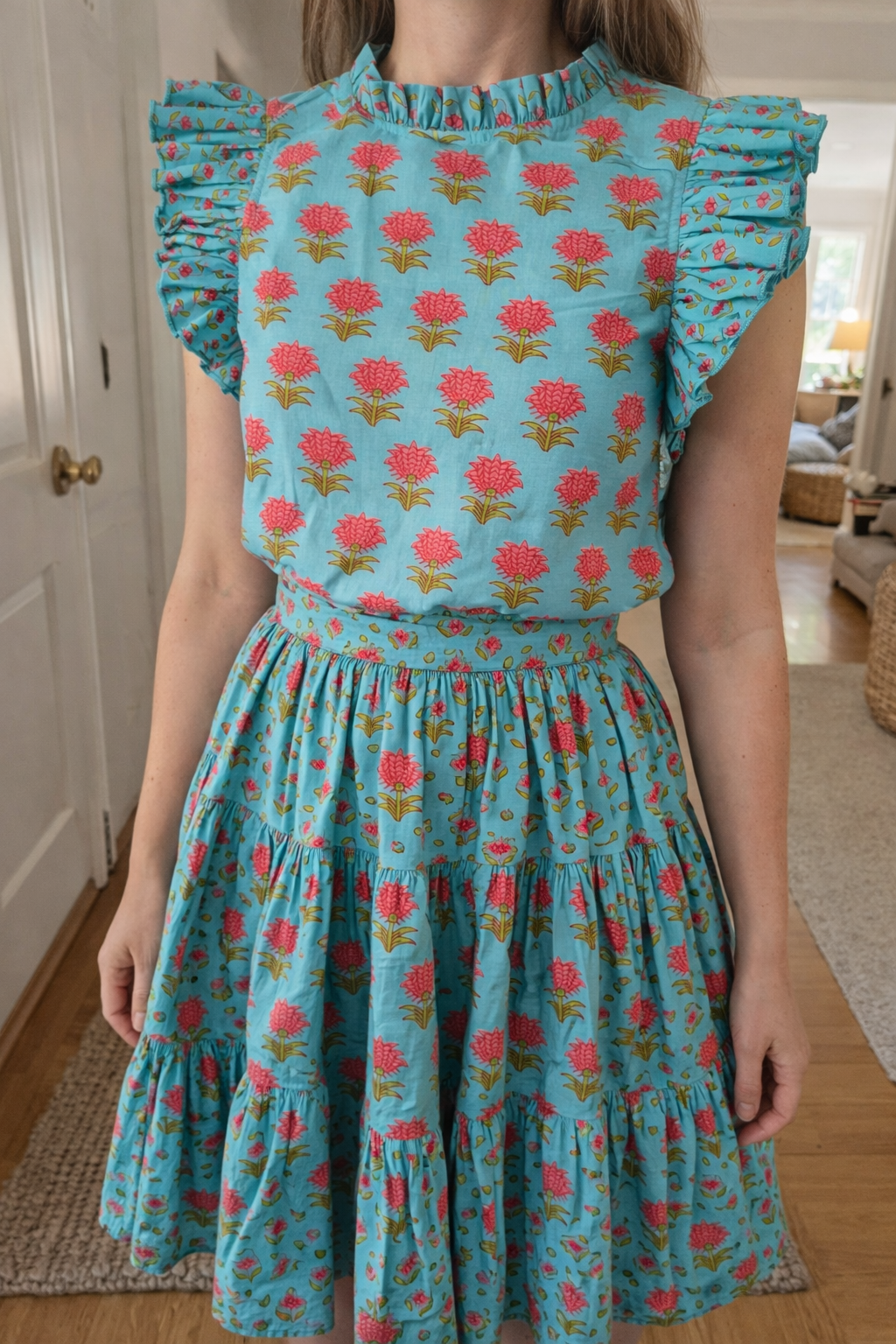 Floral Top and Skirt Set : TEAL