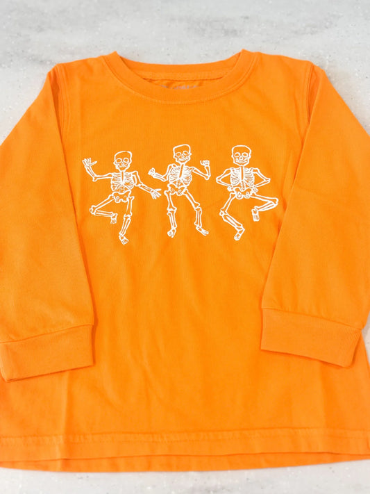 Long-Sleeve Orange Skeleton Halloween Shirt