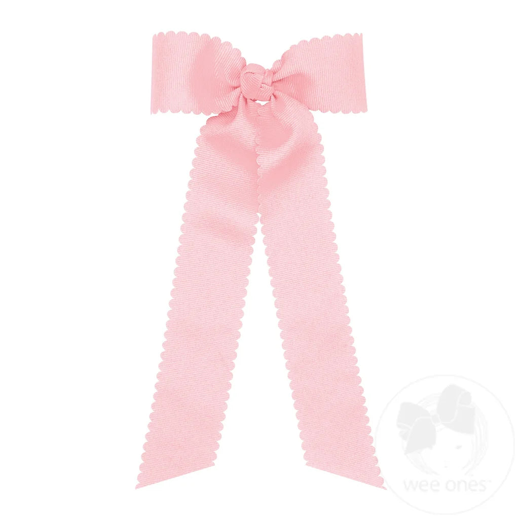 Medium Grosgrain Bowtie with Scalloped Edge, Knot Wrap, and Streamer Tails - Light Pink