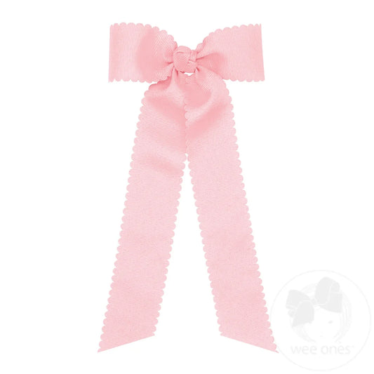Medium Grosgrain Bowtie with Scalloped Edge, Knot Wrap, and Streamer Tails - Light Pink