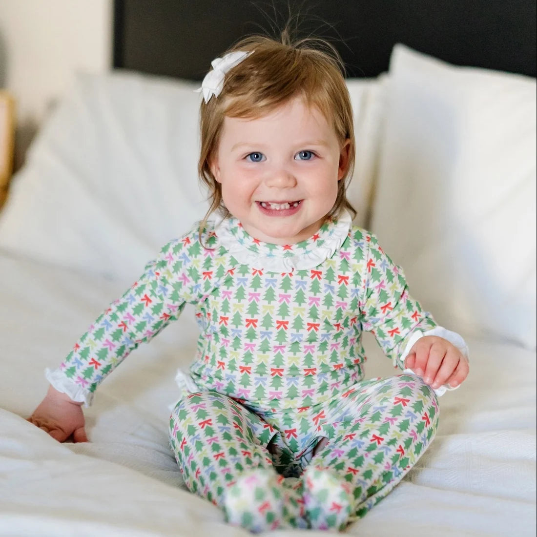 Lucy Girls' Romper - Tree Topper Bows