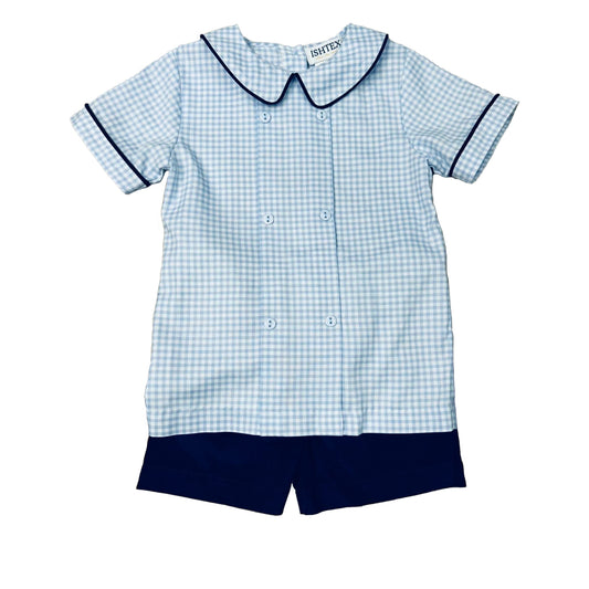 Blue Plaid Boy's Shorts Set