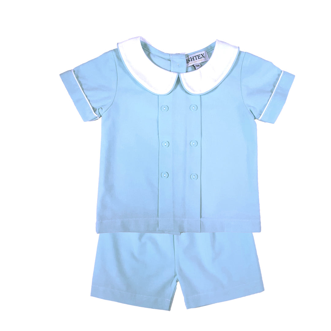 Blue Poplin Boy's Shorts Set