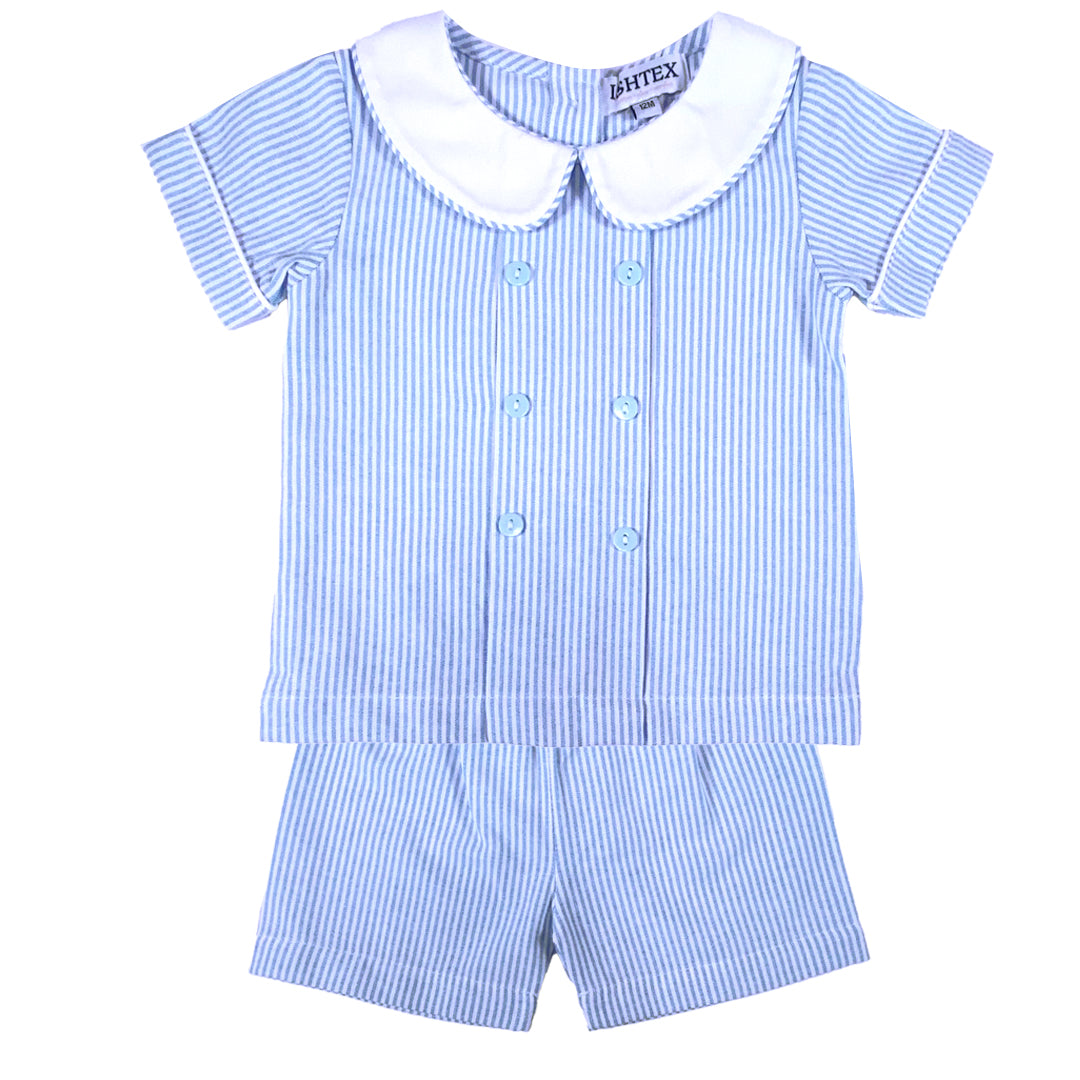 Blue Stripe Poplin Boy's Shorts Set