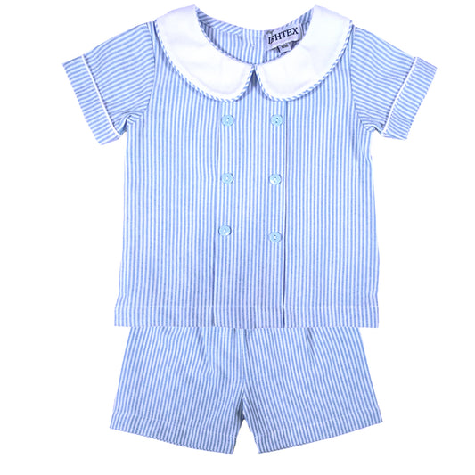 Blue Stripe Poplin Boy's Shorts Set