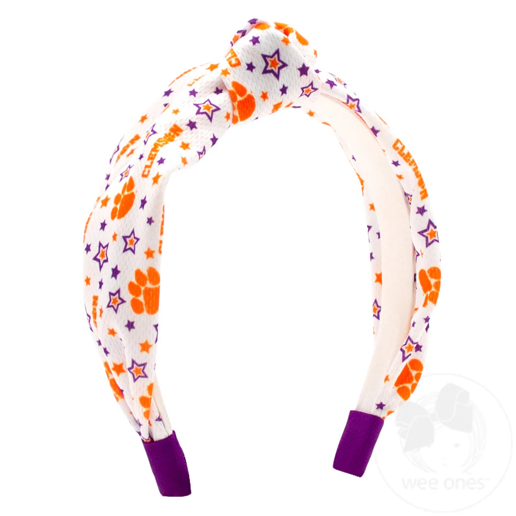 Clemson Logo Print Soft Ripple-Textured Knot Wrap Headband