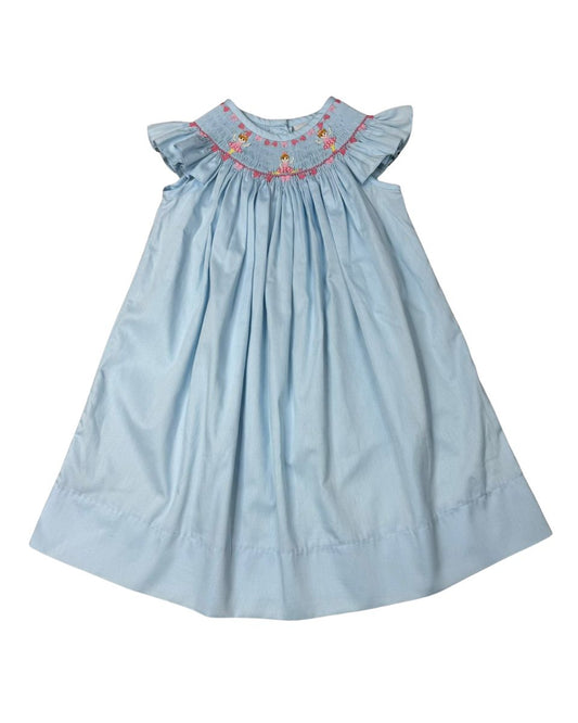 GIRLS BLUE SMOCKED BALLET GIRLS BISHOP DRESS