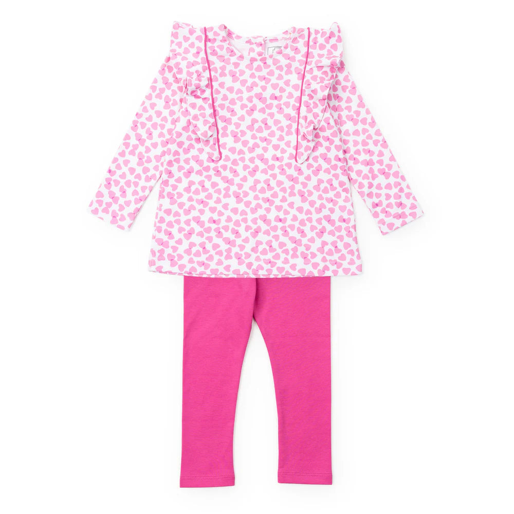 Olive Set Girls' Legging Set - Confetti Hearts Pink