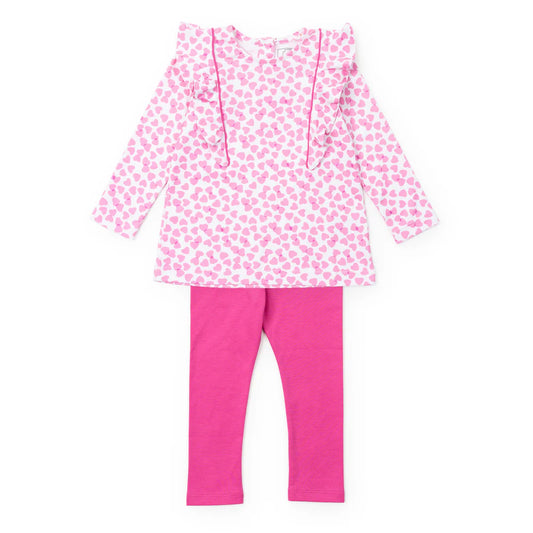 Olive Set Girls' Legging Set - Confetti Hearts Pink