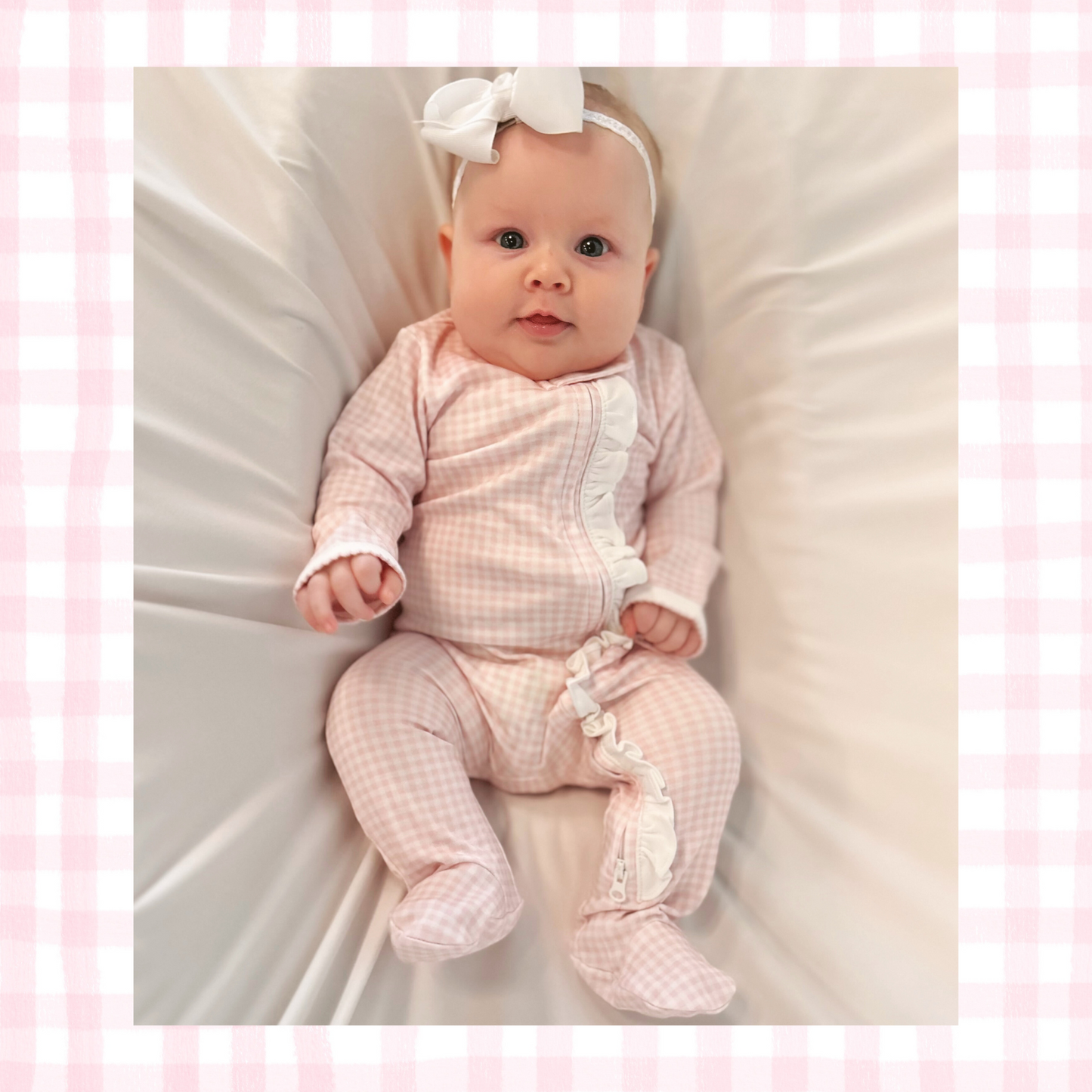 Pink Gingham Zipper Footie