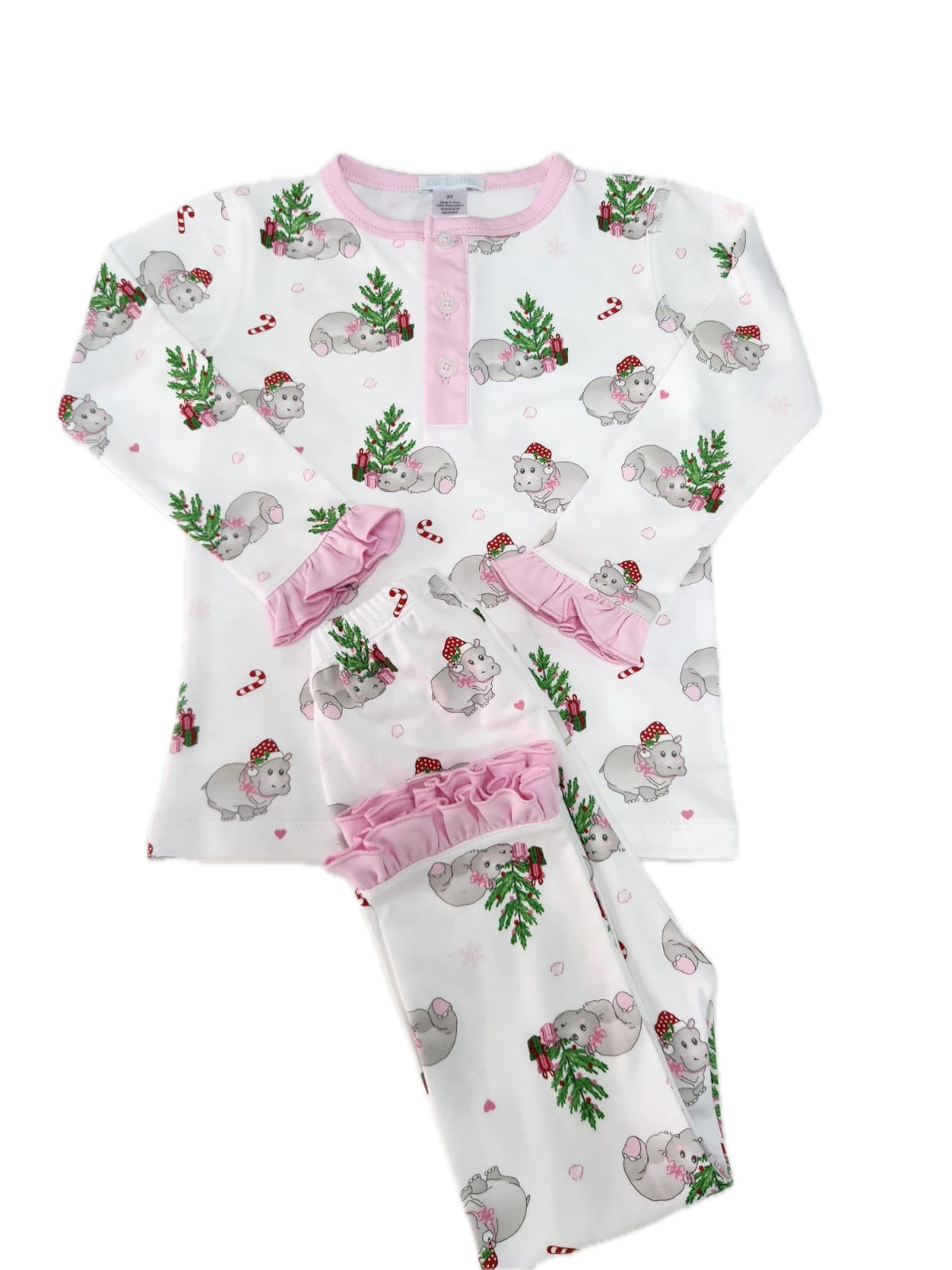 Pima Girl Christmas Hippo PJ Set