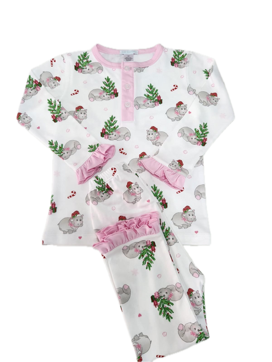 Pima Girl Christmas Hippo PJ Set