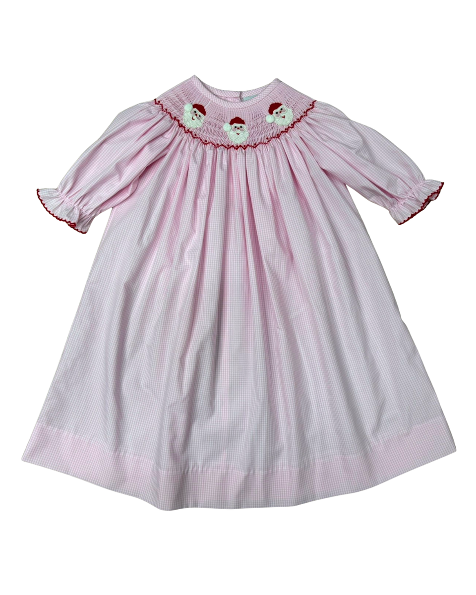 Pink Santa Smocked Bishop Dress