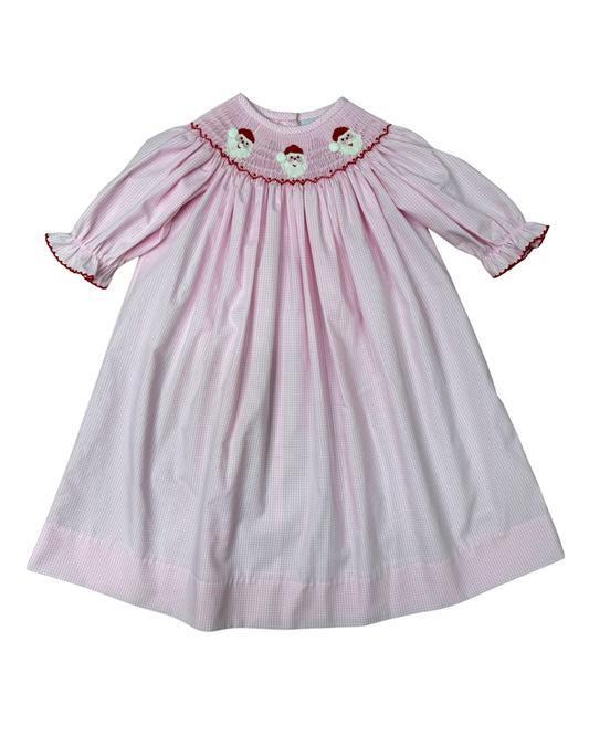 Pink Santa Smocked Bishop Dress