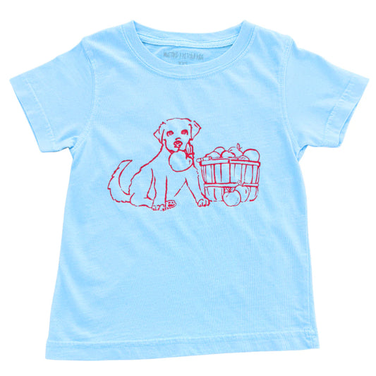 Puppy with Apples - Light Blue
