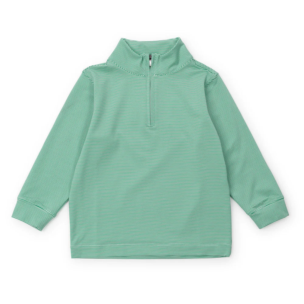 Sam Performance Quarter Zip Pullover - Green & White Stripes