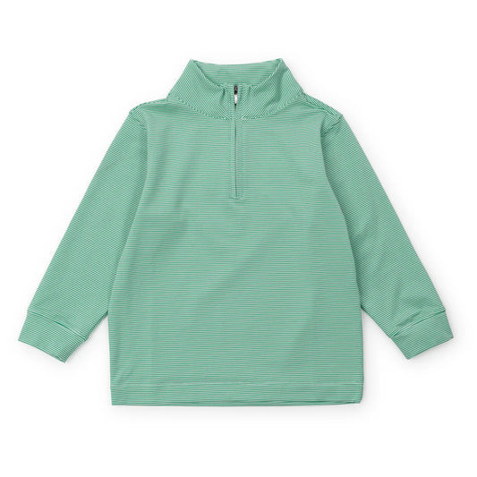 Sam Performance Quarter Zip Pullover - Green & White Stripes