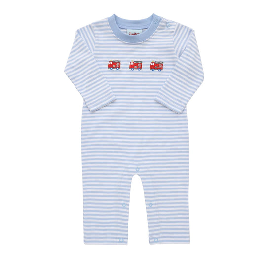 Light Blue Stripe Firetruck Romper