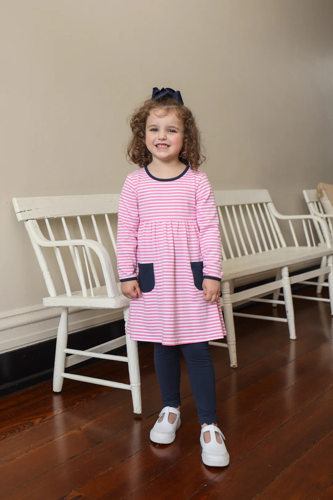 Annie Pants Set - Navy Stripe/Pink