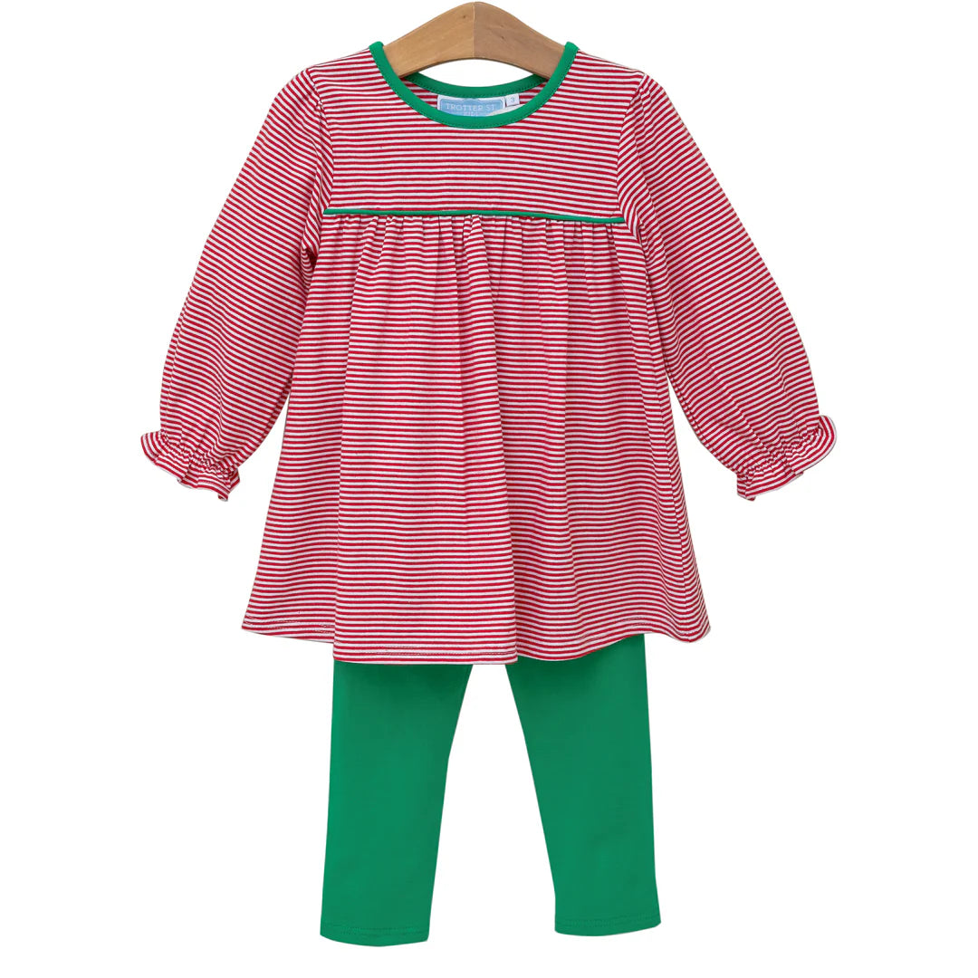 Ellie Pants Set - Red Stripe/Green
