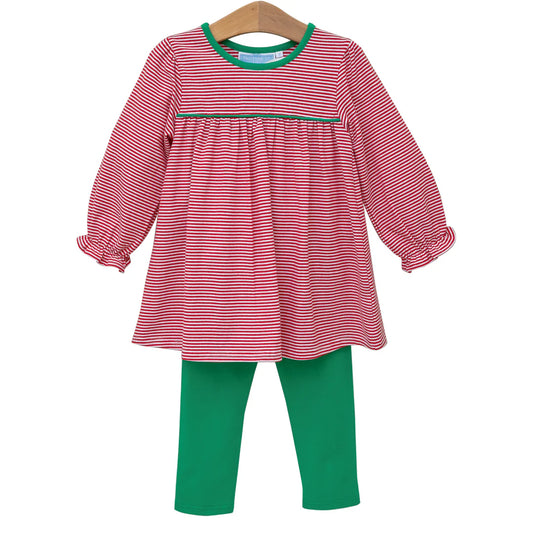 Ellie Pants Set - Red Stripe/Green