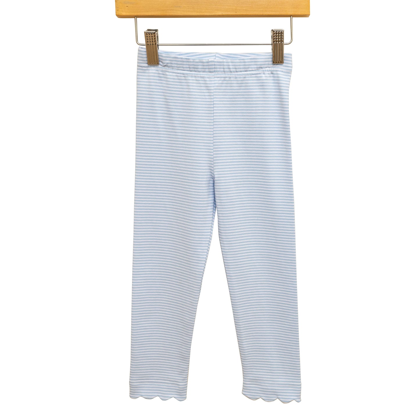 Scallop Leggings - Light Blue Stripe