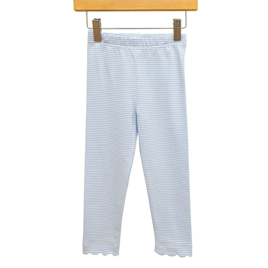 Scallop Leggings - Light Blue Stripe