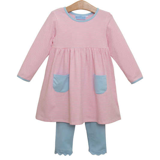 Annie Pants Set - Light Pink Stripe/Light Blue