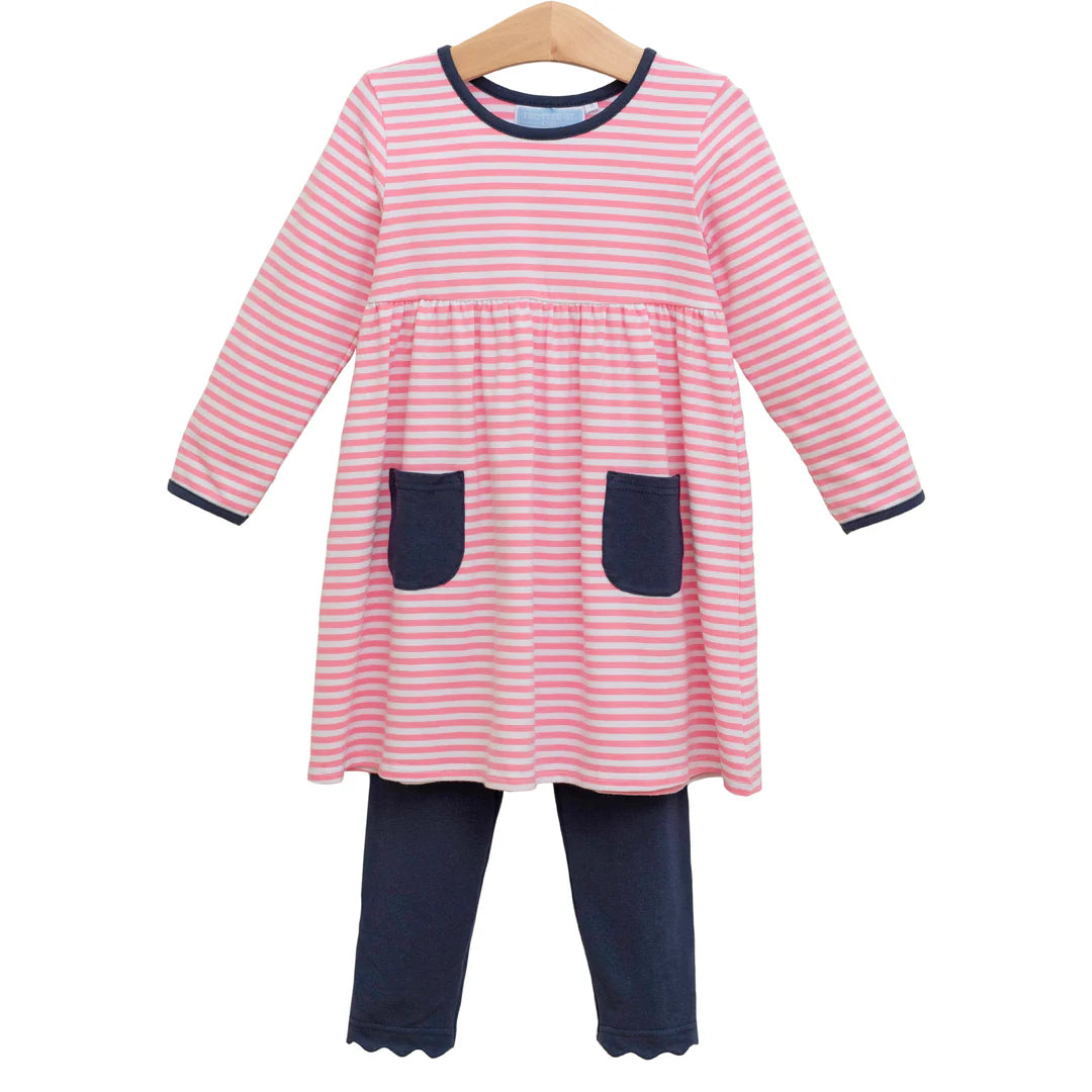 Annie Pants Set - Navy Stripe/Pink