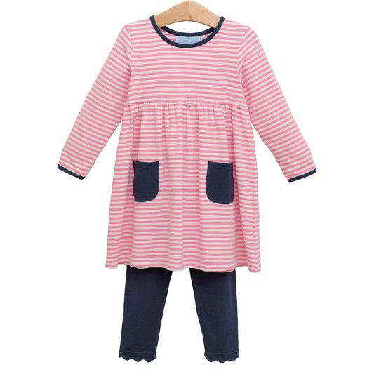 Annie Pants Set - Navy Stripe/Pink