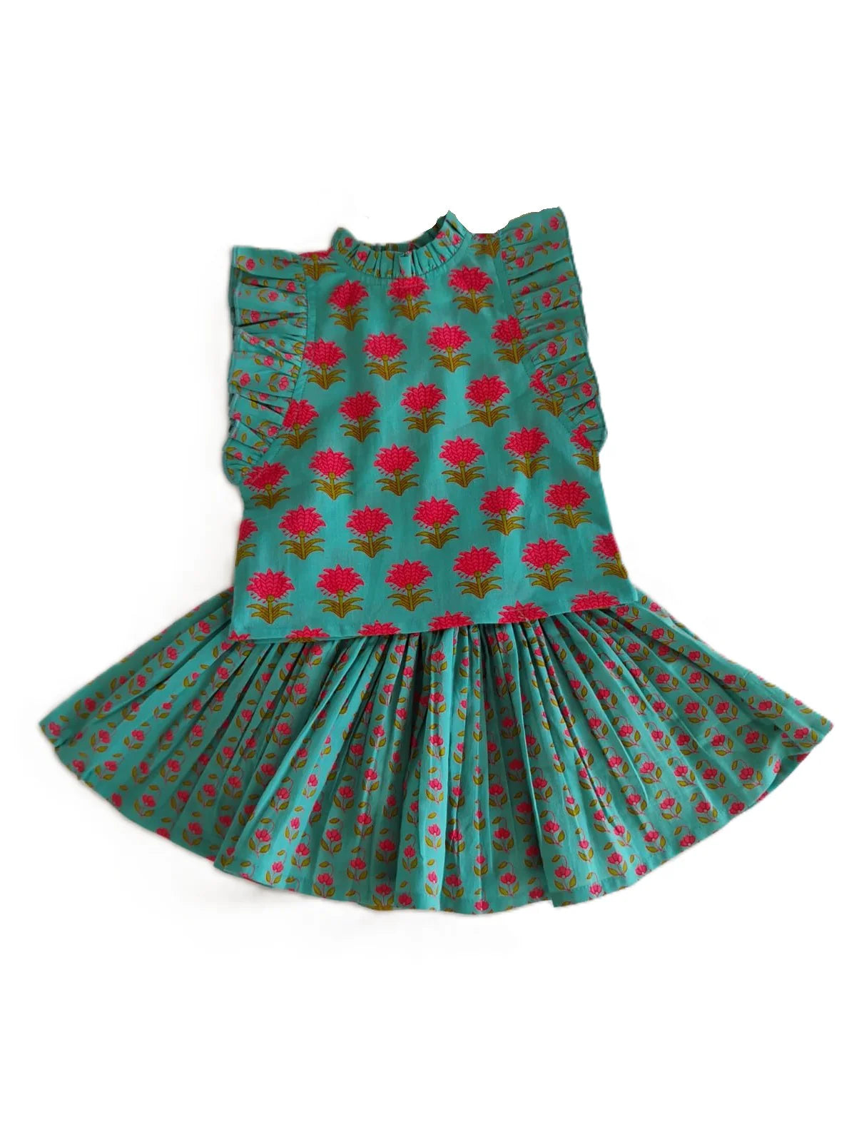 Floral Top and Skirt Set : TEAL