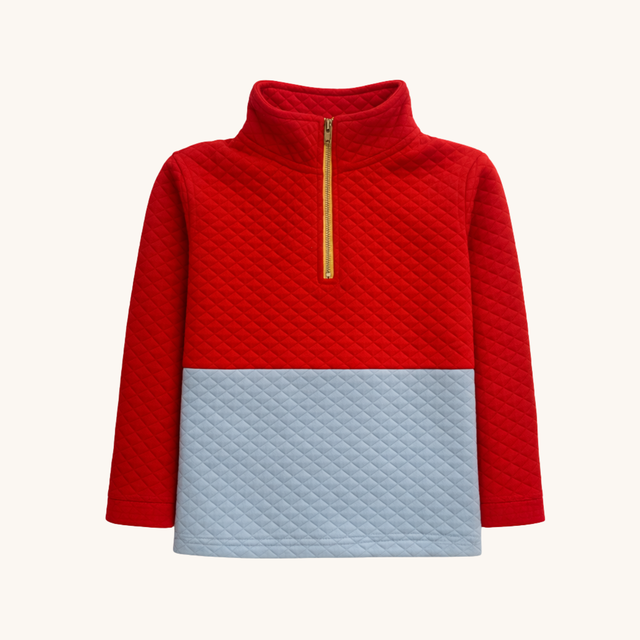 Quilted Half Zip - Red/Light Blue