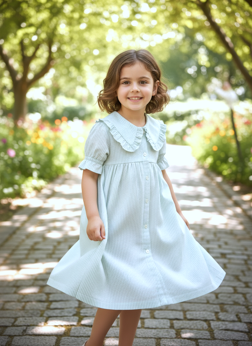 Striped Dress With Collar : SOFT BLUE