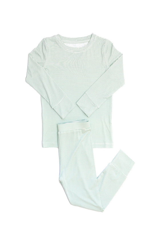 Mini Stripe 2 Piece Pajama Set -  Pistachio Green